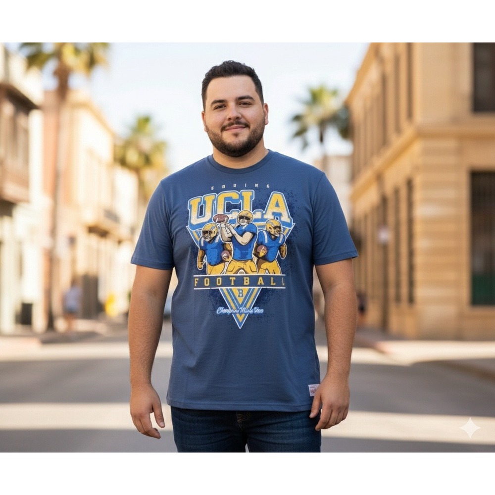 Mitchell Ness UCLA Bruins Football T Shirt Mens XL Blue Champion Retro